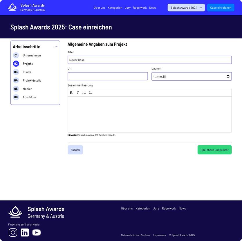 Ein Screenshot der Splash Awards Website