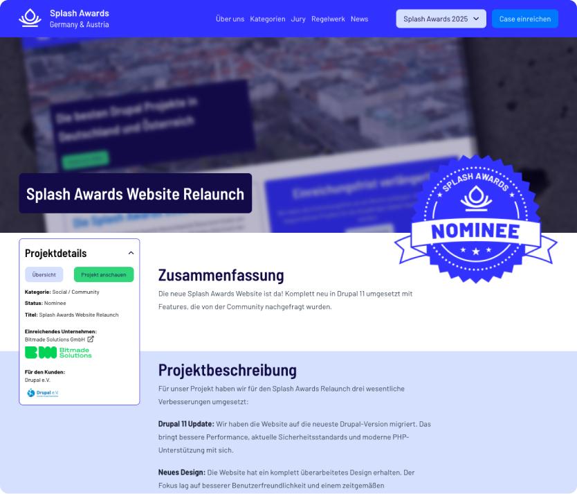 Ein Screenshot der Splash Awards Website
